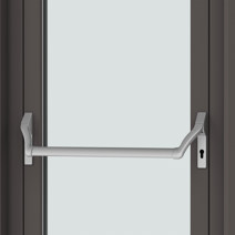 Panic bar internally, aluminium lever handle externally